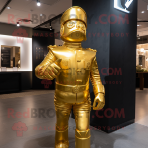 Gold Soldier mascot costume character dressed with a Jeggings and Cufflinks