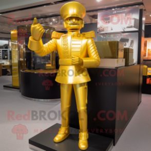 Gold Soldier mascot costume character dressed with a Jeggings and Cufflinks