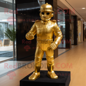 Gold Soldier mascot costume character dressed with a Jeggings and Cufflinks