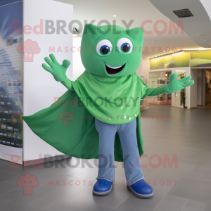 Green Stingray mascot costume character dressed with a Jeans and Mittens