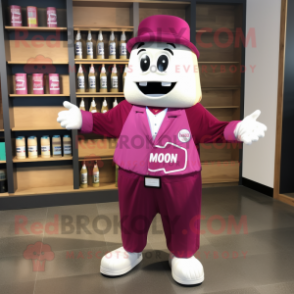 Magenta Champagne mascot costume character dressed with a Button-Up Shirt and Wallets
