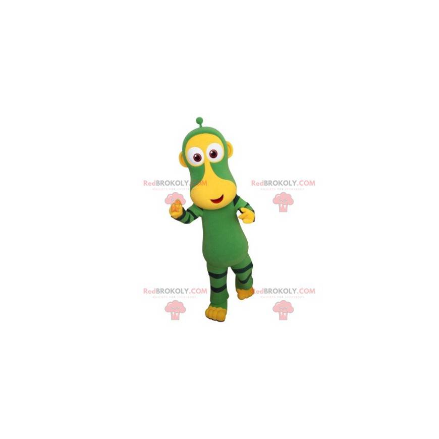 Mascota mono verde y amarillo. Mascota animal futurista -