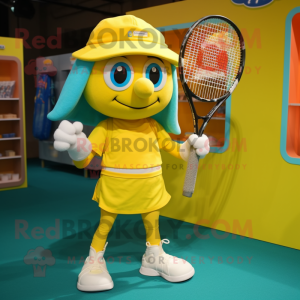 Gul tennisracket maskot...