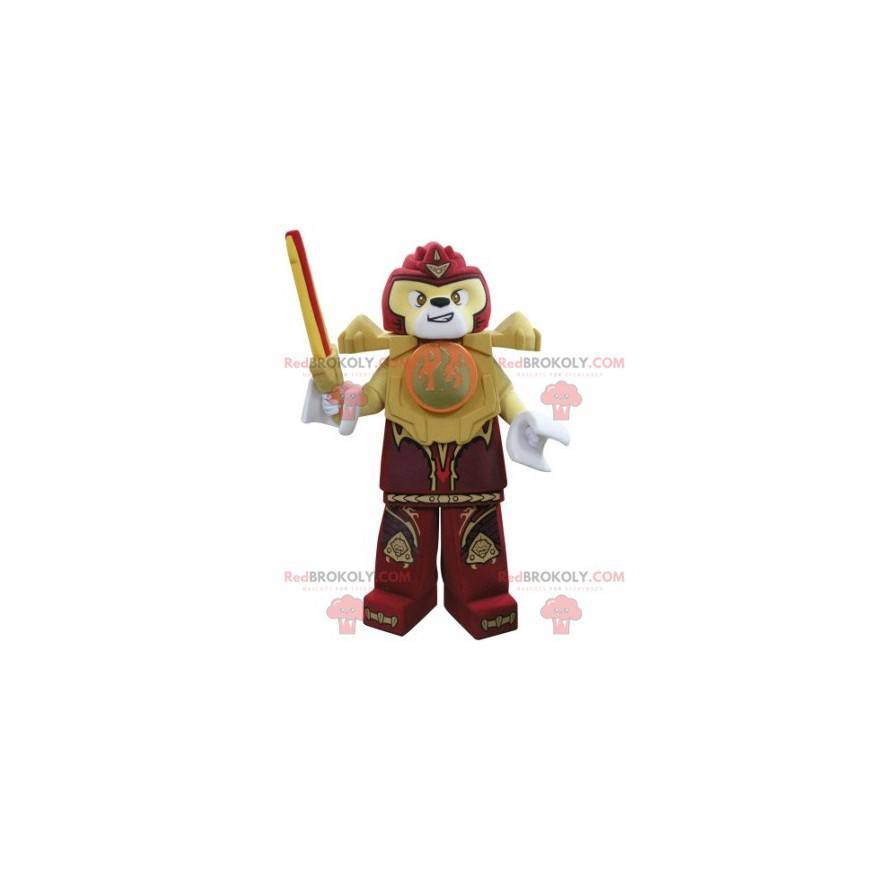 Lego Maskottchen gelber und roter Tiger mit einem Schwert -