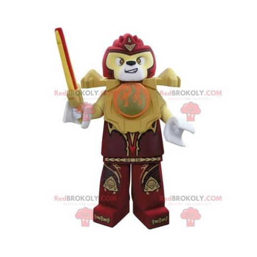 Lego mascotte tigre gialla e rossa con una spada -