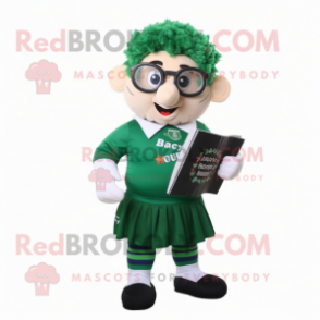 Forest Green Irish Flag mascot costume character dressed with a Rugby Shirt and Reading glasses