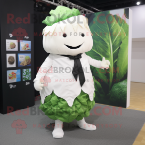 White Cabbage Leaf mascot costume character dressed with a Suit and Cummerbunds