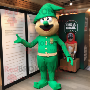 Forest Green Tikka Masala mascot costume character dressed with a Swimwear and Berets