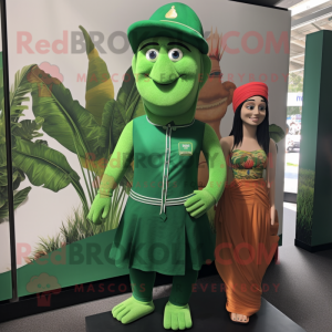 Forest Green Tikka Masala mascot costume character dressed with a Swimwear and Berets