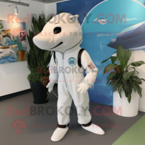 White Ray mascot costume character dressed with a Jumpsuit and Ties