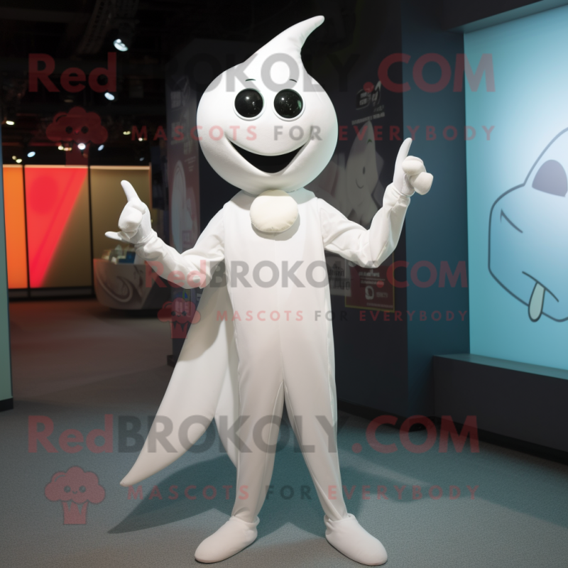 White Ray mascot costume character dressed with a Jumpsuit and Ties