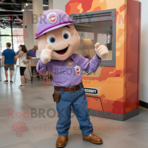 Lavender Fire Fighter mascot costume character dressed with a Button-Up Shirt and Watches