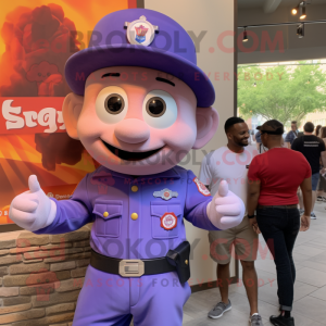 Lavender Fire Fighter mascot costume character dressed with a Button-Up Shirt and Watches
