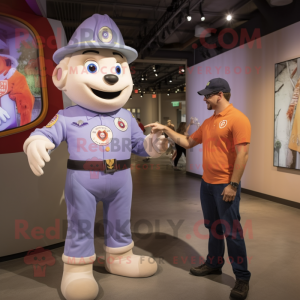 Lavender Fire Fighter mascot costume character dressed with a Button-Up Shirt and Watches