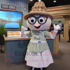 Olive Clam Chowder mascot costume character dressed with a Pencil Skirt and Bracelet watches