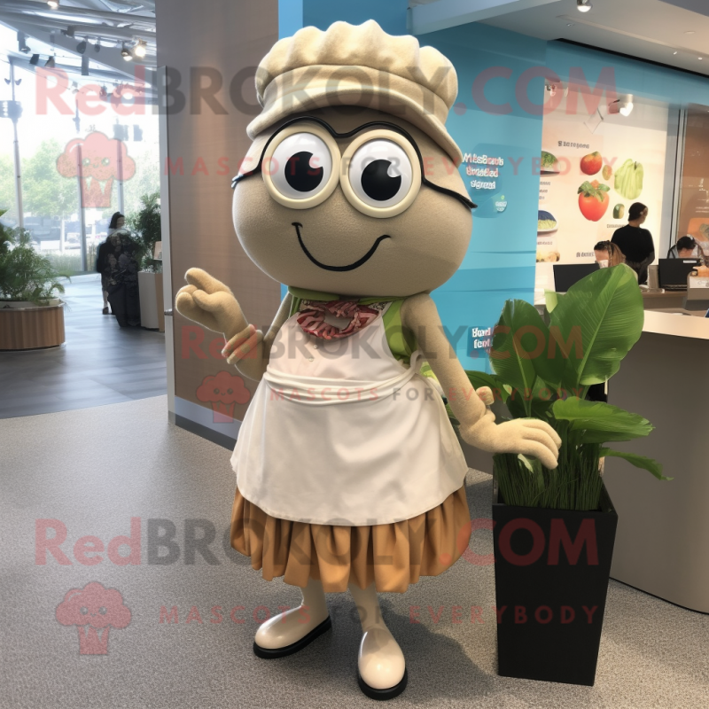 Olive Clam Chowder mascot costume character dressed with a Pencil Skirt and Bracelet watches