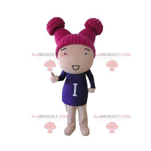 Mascotte de poupée de fillette avec les cheveux roses -