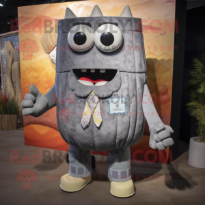 Gray Enchiladas mascot costume character dressed with a Suit Pants and Ties