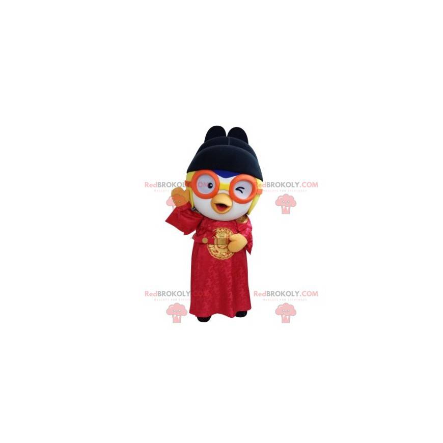 Fuglemaskot i asiatisk tøj med briller - Redbrokoly.com