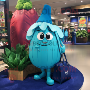 Cyan Beet mascot costume character dressed with a Pencil Skirt and Handbags