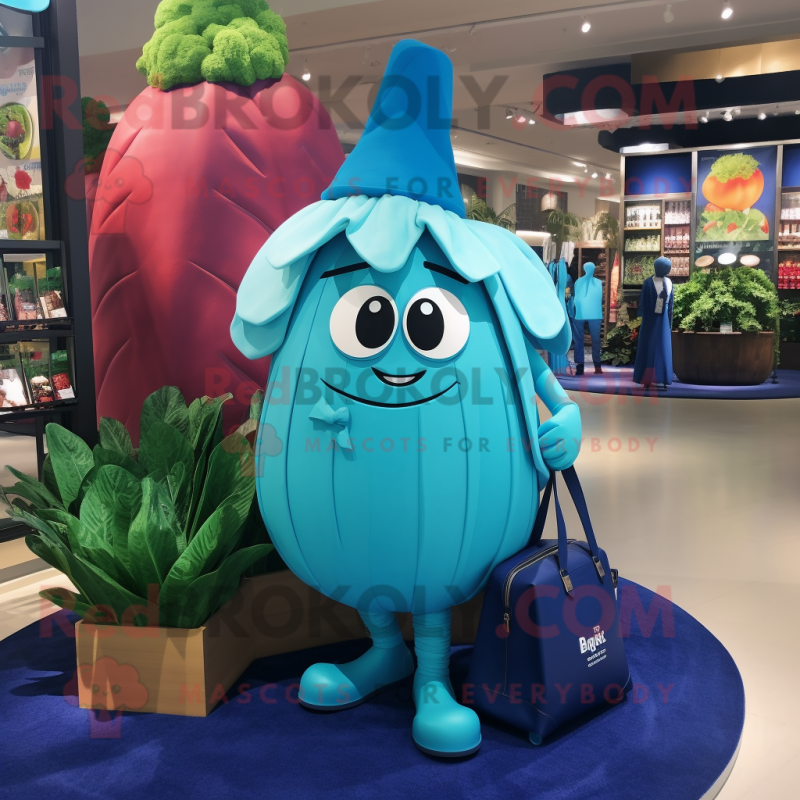 Cyan Beet mascot costume character dressed with a Pencil Skirt and Handbags Cyan Beet mascot costume character dressed with a Pencil Skirt and Handbags