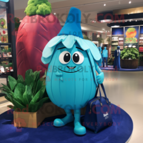 Cyan Beet mascot costume character dressed with a Pencil Skirt and Handbags