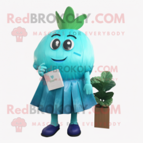 Cyan Beet mascot costume character dressed with a Pencil Skirt and Handbags