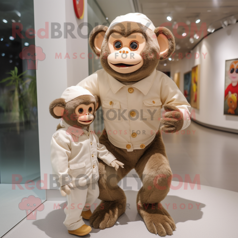 Beige Monkey mascot costume character dressed with a Mom Jeans and Shawls Beige Monkey mascot costume character dressed with a Mom Jeans and Shawls