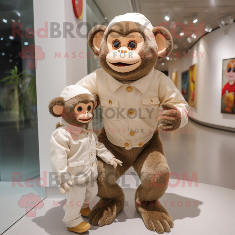 Beige Monkey mascot costume character dressed with a Mom Jeans and Shawls