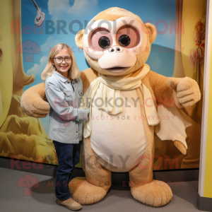 Beige Monkey mascot costume character dressed with a Mom Jeans and Shawls