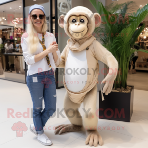 Beige Monkey maskot kostym...