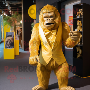 Gold Gorilla mascot costume character dressed with a Romper and Bow ties