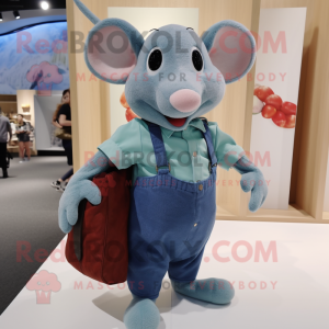 Cyan Ratatouille mascot costume character dressed with a Jeans and Tote bags