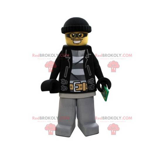 Lego-mascotte gekleed als een bandiet met een pet -