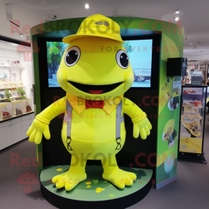 Lemon Yellow Frog mascot costume character dressed with a Romper and Hats
