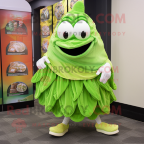 Lime Green Oyster mascot costume character dressed with a Dress Pants and Shoe clips