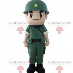 Mascote do soldado militar com uniforme e capacete -