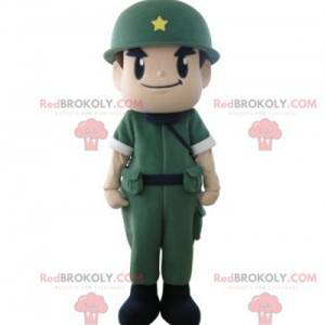 Military soldier mascot with a uniform and a helmet -