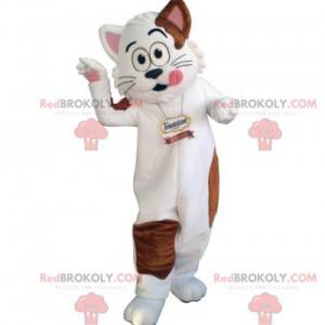 Mascotte de chat blanc et marron. Mascotte gourmande -