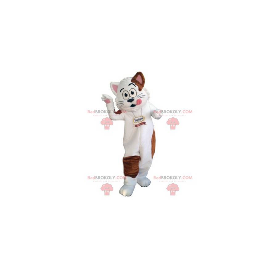 Witte en bruine kat mascotte. Gastronomische mascotte -