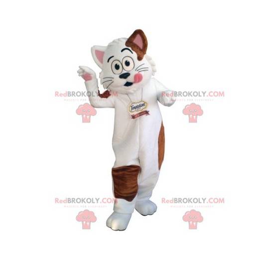 Mascotte de chat blanc et marron. Mascotte gourmande -