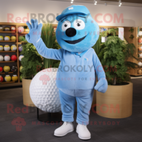 Sky Blue Golf Ball mascot costume character dressed with a Boyfriend Jeans and Mittens