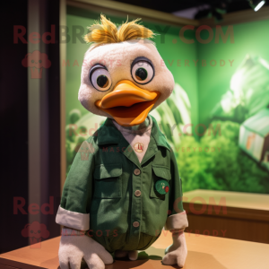 Forest Green Gosling mascot costume character dressed with a Button-Up Shirt and Hairpins