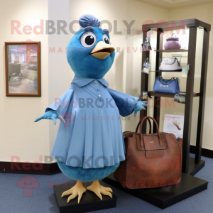 Blue Quail mascot costume character dressed with a Shift Dress and Handbags