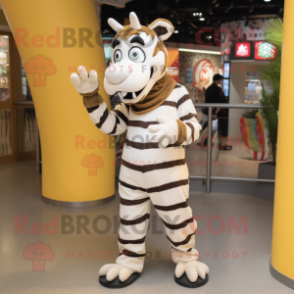 Cream Zebra mascot costume character dressed with a Chinos and Anklets