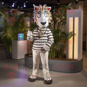 Cream Zebra mascot costume character dressed with a Chinos and Anklets