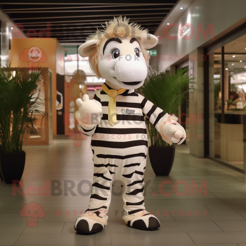 Cream Zebra mascot costume character dressed with a Chinos and Anklets Cream Zebra mascot costume character dressed with a Chinos and Anklets