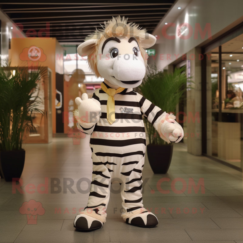 Cream Zebra mascot costume character dressed with a Chinos and Anklets