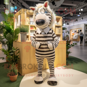 Cream Zebra mascot costume character dressed with a Chinos and Anklets