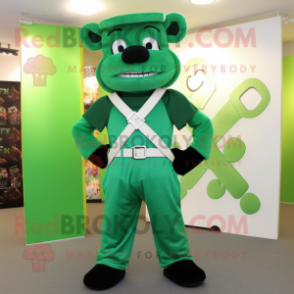 Green Celtic Cross mascot costume character dressed with a Capri Pants and Belts